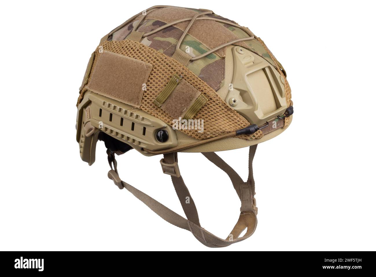 Camouflaged military helmet isolated on white background Stock Photo ...