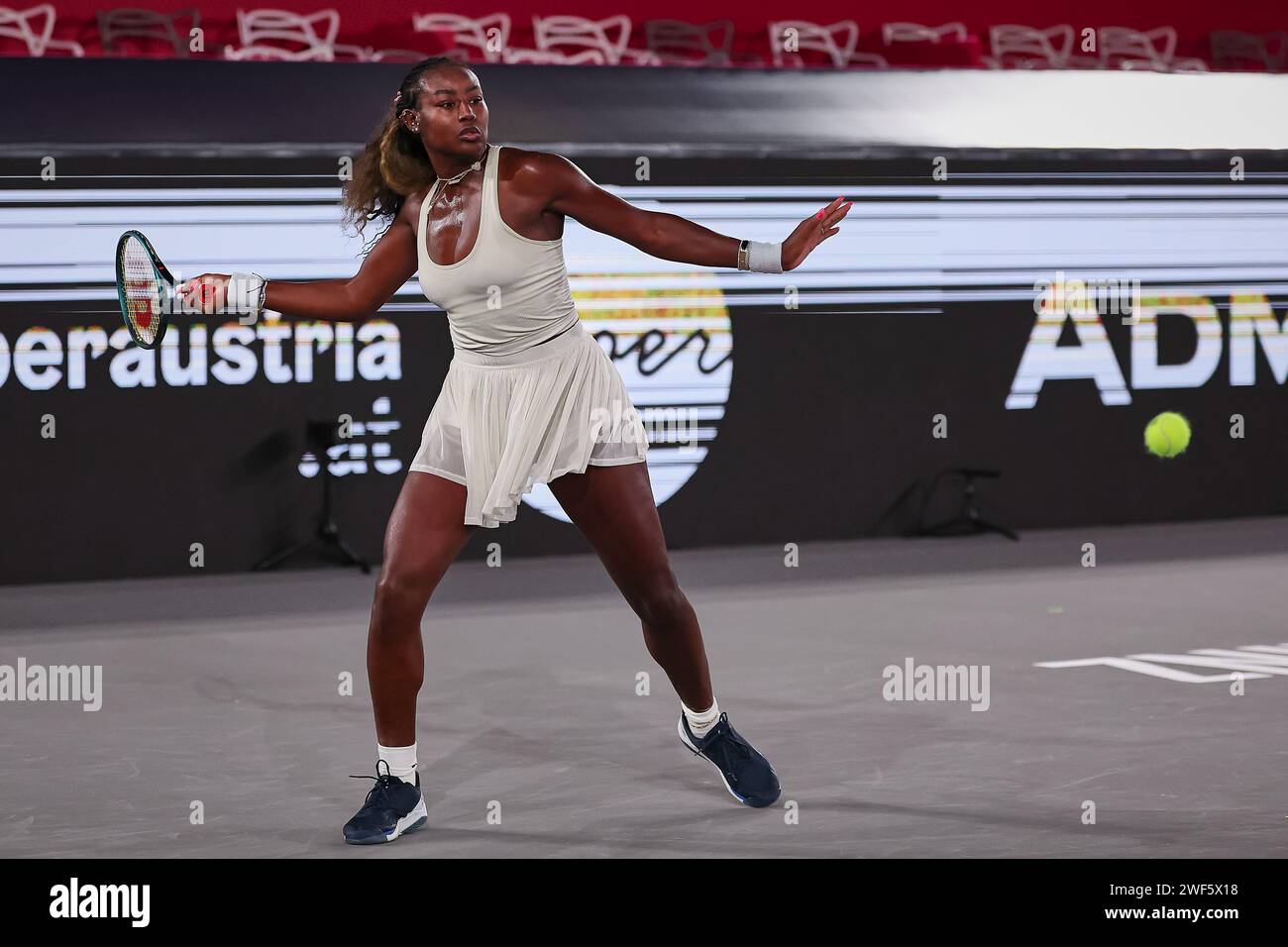 Linz, Upper Austria, Austria. 28th Jan, 2024. Alycia Parks (USA) in action during the Upper Austria Ladies Linz - Womens Tennis, WTA500 (Credit Image: © Mathias Schulz/ZUMA Press Wire) EDITORIAL USAGE ONLY! Not for Commercial USAGE! Stock Photo
