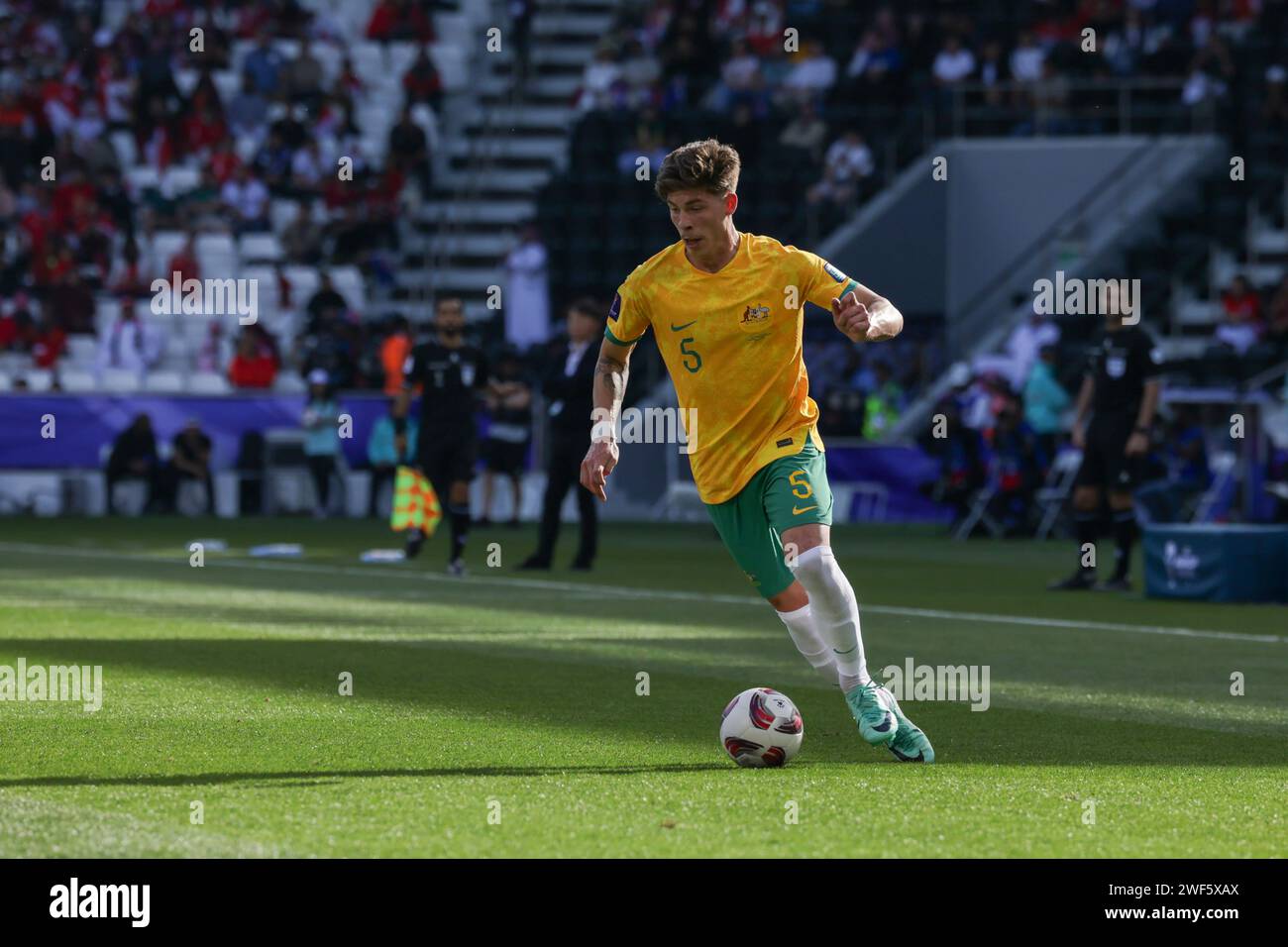 DOHA, QATAR - JANUARY 28: Jordan Bos of Australia during the AFC Asian Cup Round of 16 match between Australia and Indonesia at Jassim Bin Hamad Stadi Stock Photo