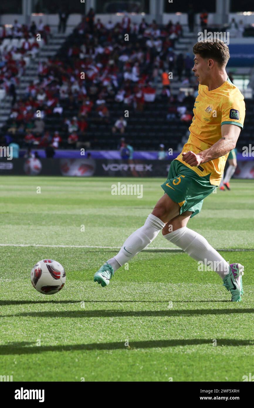 DOHA, QATAR - JANUARY 28: Jordan Bos of Australia during the AFC Asian Cup Round of 16 match between Australia and Indonesia at Jassim Bin Hamad Stadi Stock Photo