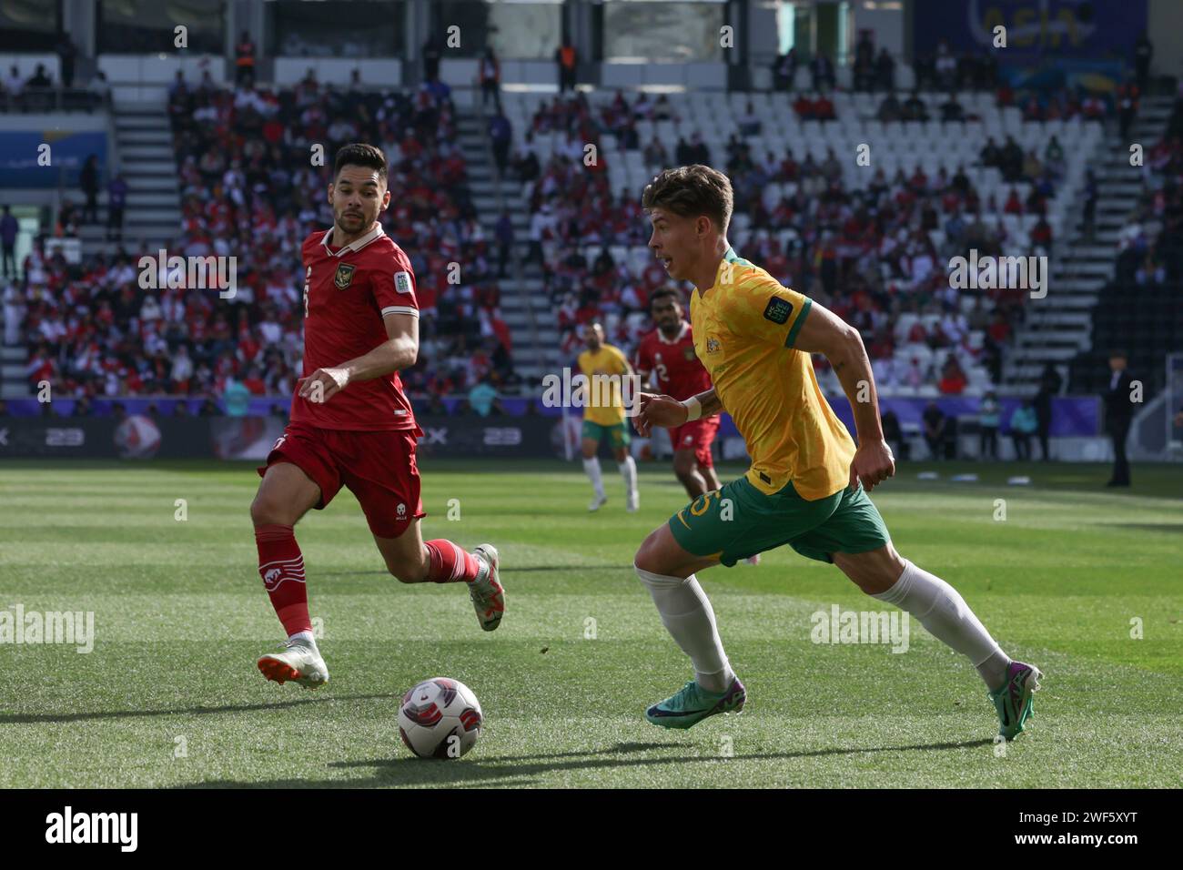 DOHA, QATAR - JANUARY 28: Jordan Bos of Australia during the AFC Asian Cup Round of 16 match between Australia and Indonesia at Jassim Bin Hamad Stadi Stock Photo