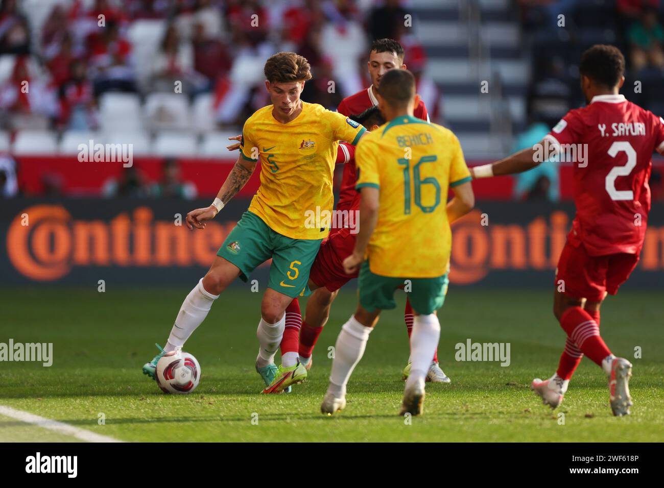 Doha, Qatar. 28th Jan, 2024. Jordan Bos (AUS) Football/Soccer : AFC Asian Cup Qatar 2023 quarter-final match between Australia 4-0 Indonesia at Jassim Bin Hamad Stadium in Doha, Qatar . Credit: Naoki Morita/AFLO SPORT/Alamy Live News Stock Photo