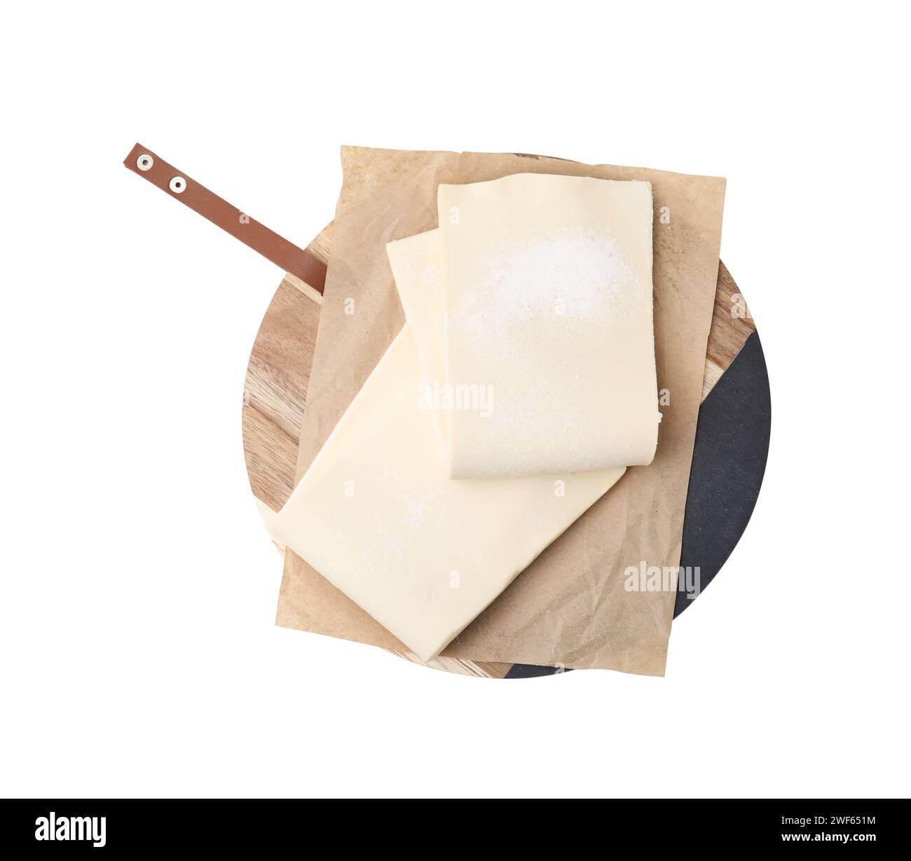 Raw puff pastry dough isolated on white, top view Stock Photo - Alamy