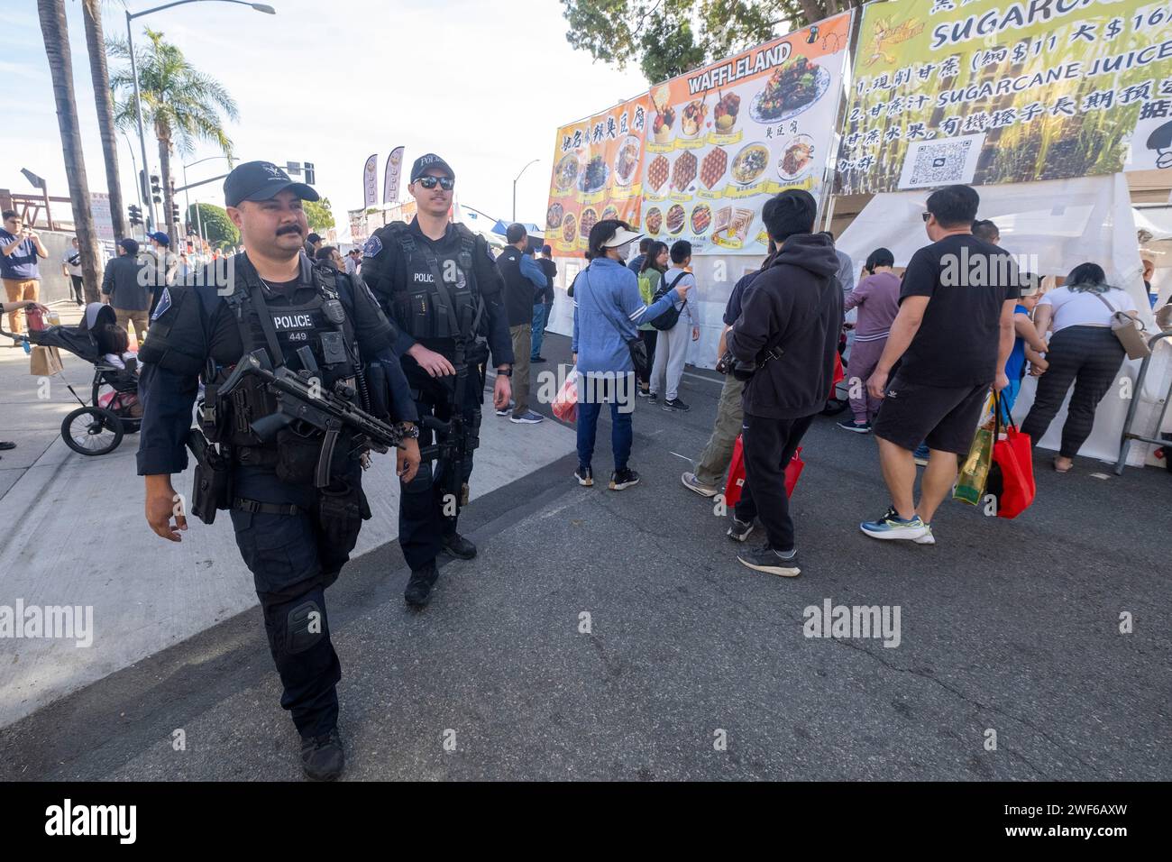 Armed police offices patrol during the Monterey Park Lunar New Years