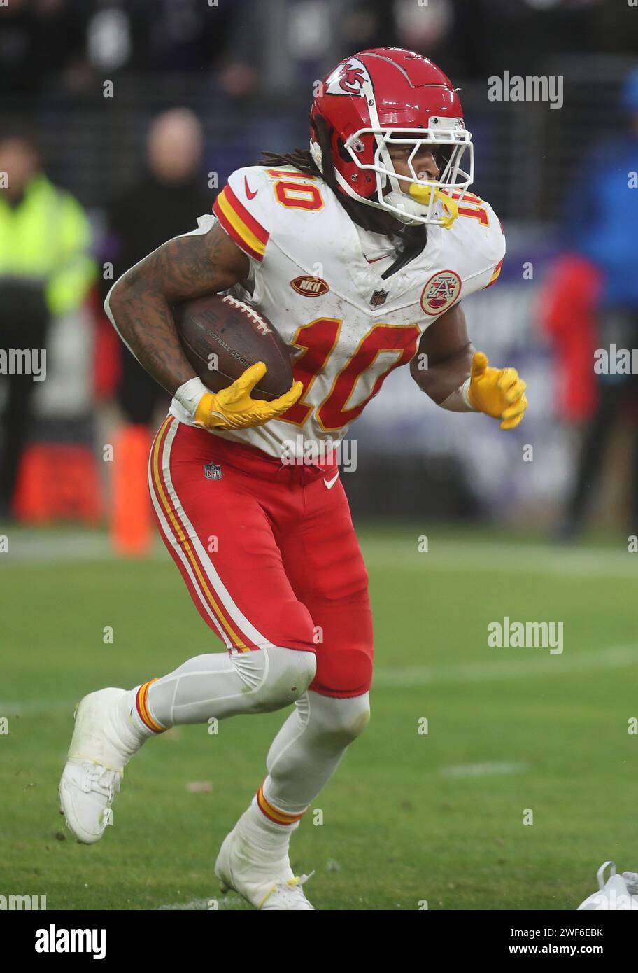 Baltimore, MD, USA. 28th Jan, 2024. Kansas City Chiefs RB Isiah Pacheco ...