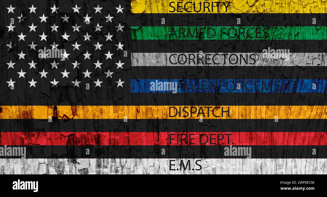 First Responders American Flag Thin Line Stock Photo