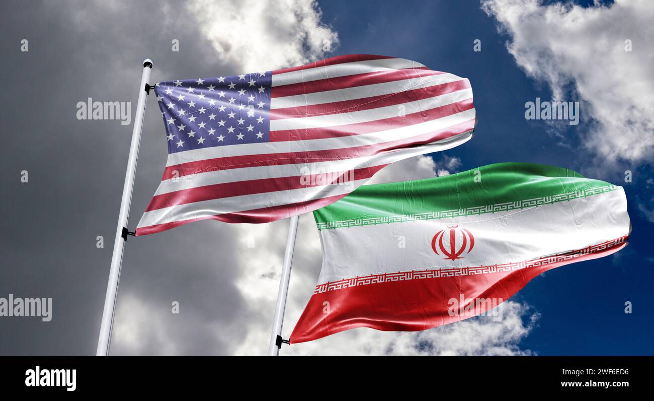 us vs iran flag The spectre of a direct US-Iranian military conflict Stock Photo