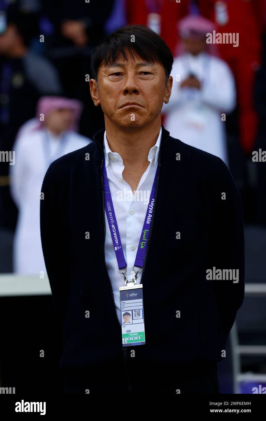 Doha, Qatar. 27th Jan, 2024. Shin Tae-Yong Head coach (IDN) Football/Soccer : AFC Asian Cup Qatar 2023 quarter-final match between Australia 4-0 Indonesia at Jassim Bin Hamad Stadium in Doha, Qatar . Credit: AFLO/Alamy Live News Stock Photo