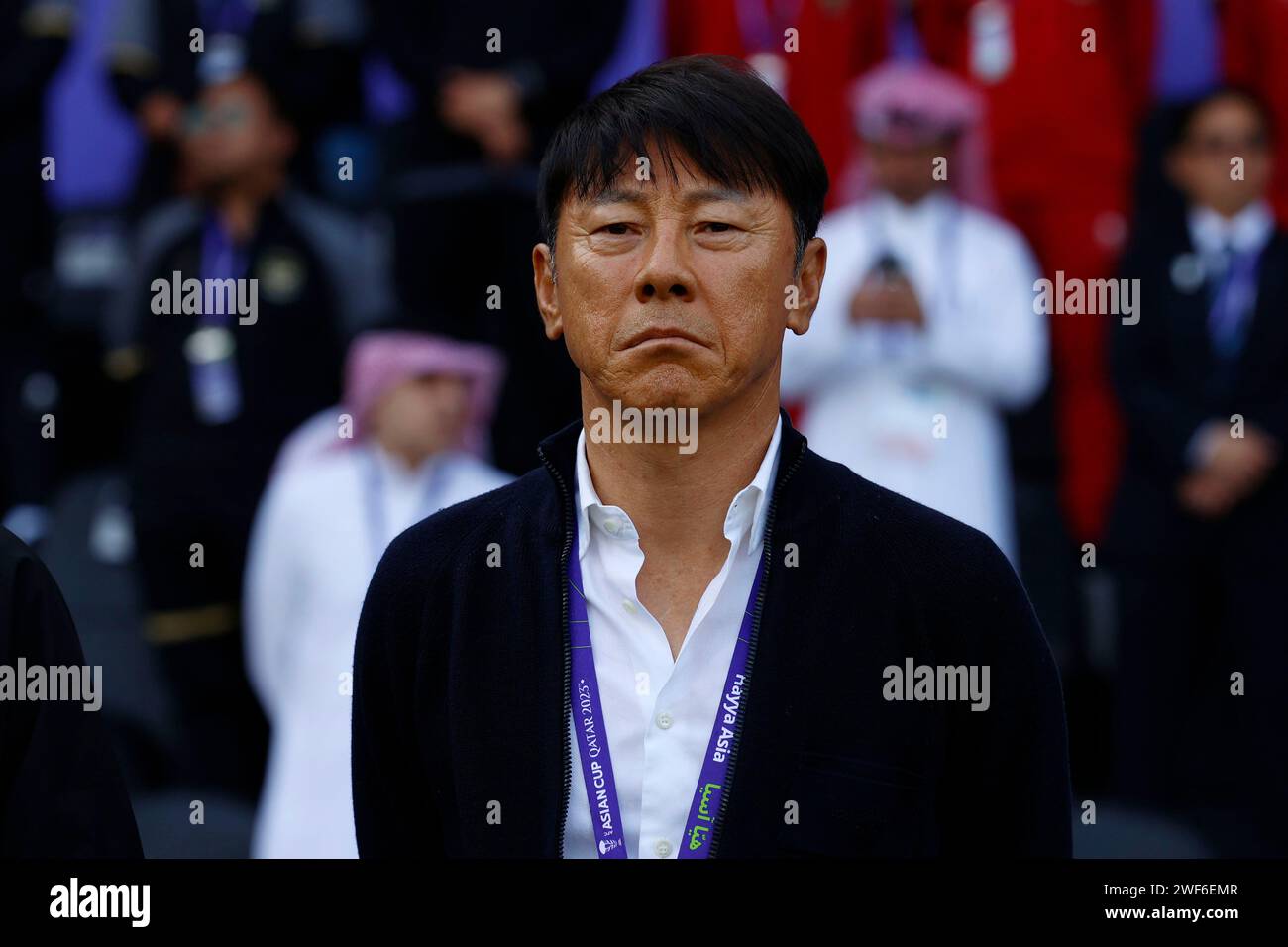 Doha, Qatar. 27th Jan, 2024. Shin Tae-Yong Head coach (IDN) Football/Soccer : AFC Asian Cup Qatar 2023 quarter-final match between Australia 4-0 Indonesia at Jassim Bin Hamad Stadium in Doha, Qatar . Credit: AFLO/Alamy Live News Stock Photo