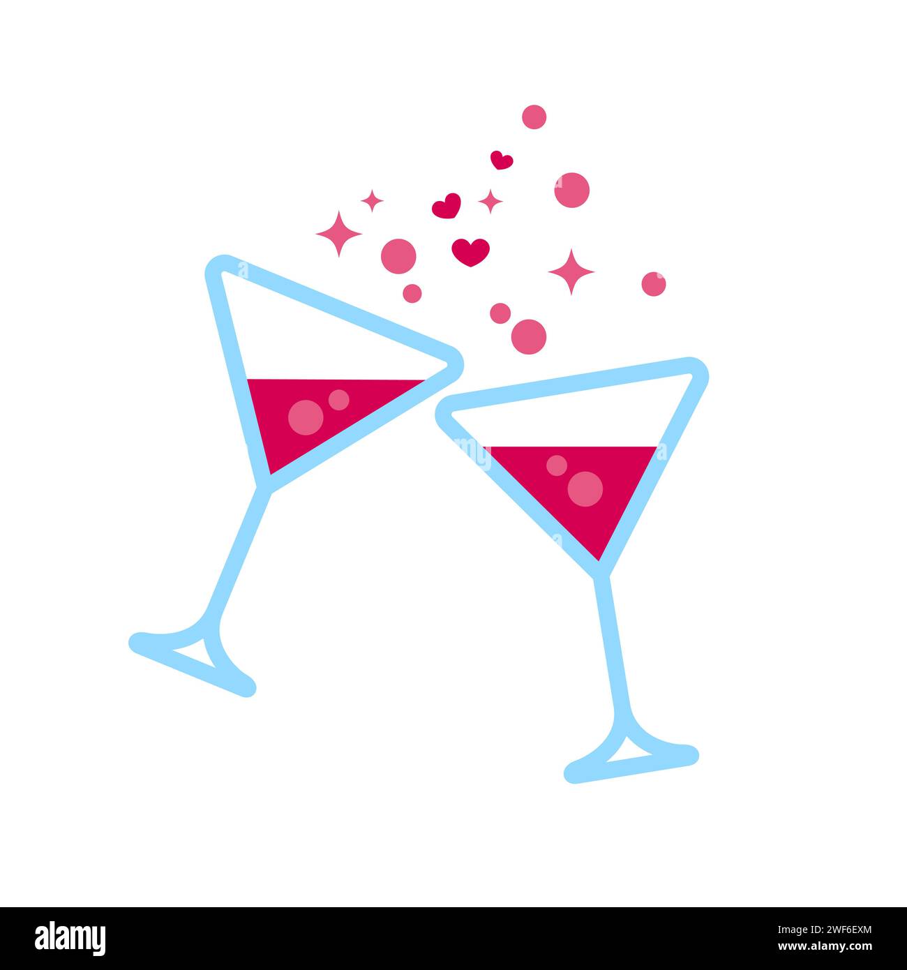 Wine Clinking Love Concept Two Wine Glasses Celebratory Toast Romantic Dating Vector