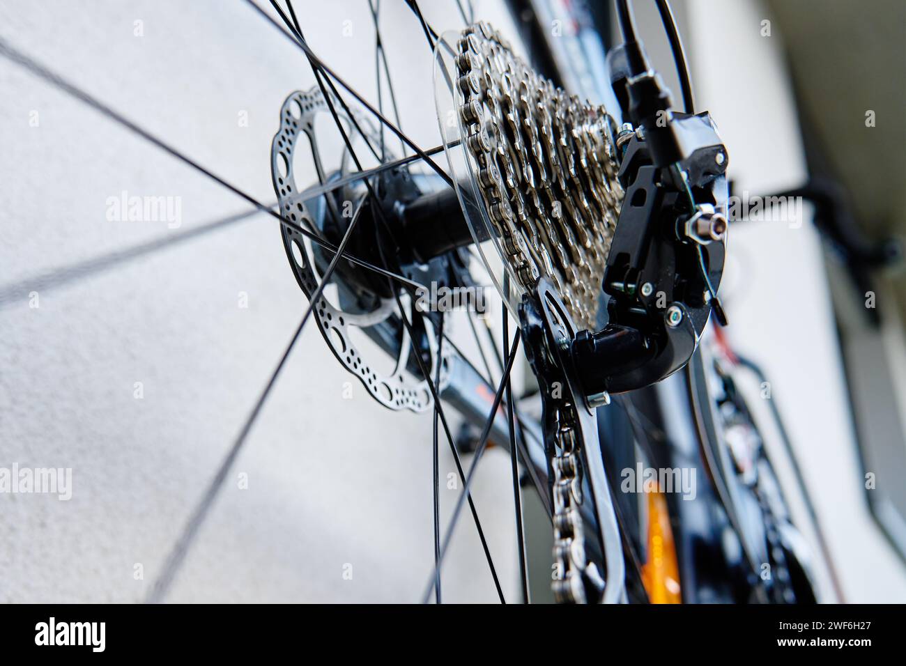 Shifting gears on rear transmission of bicycle. Bicycle gear drivetrain