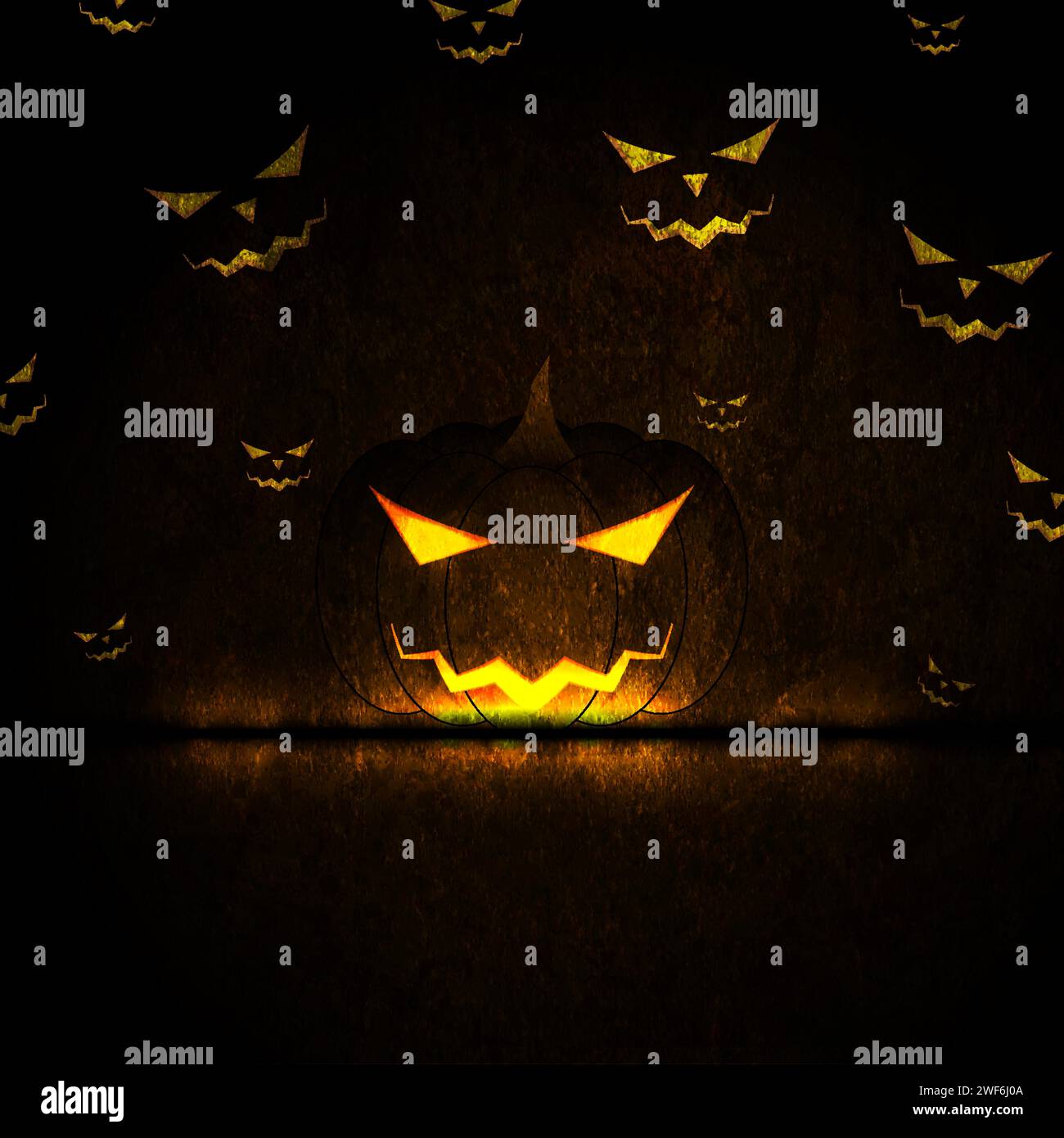 Jack o lantern pumpkin and glowing eyes of monsters in the dark of ...