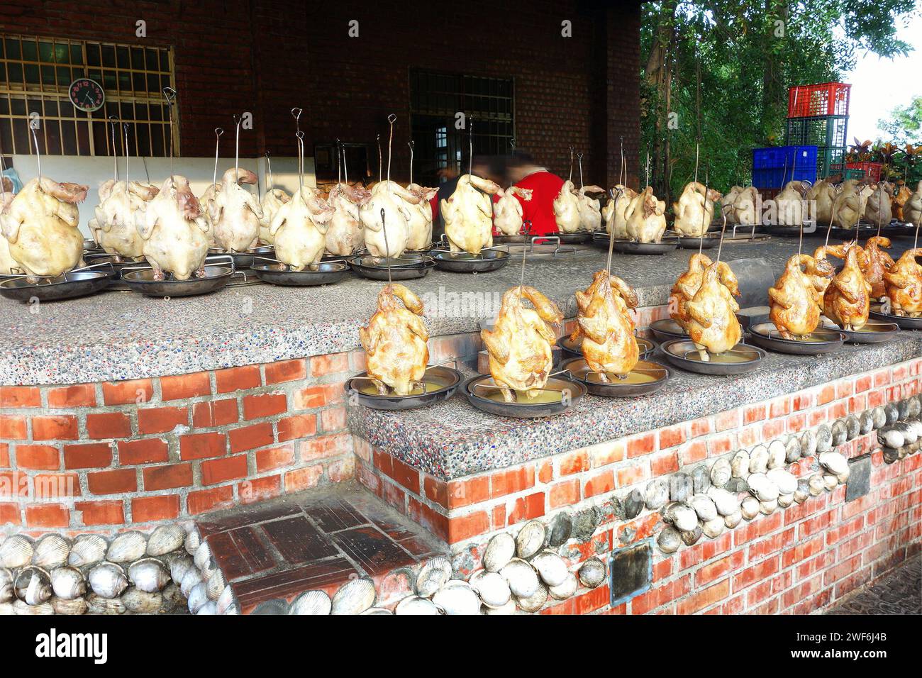 Whole roasted chickens Stock Photo