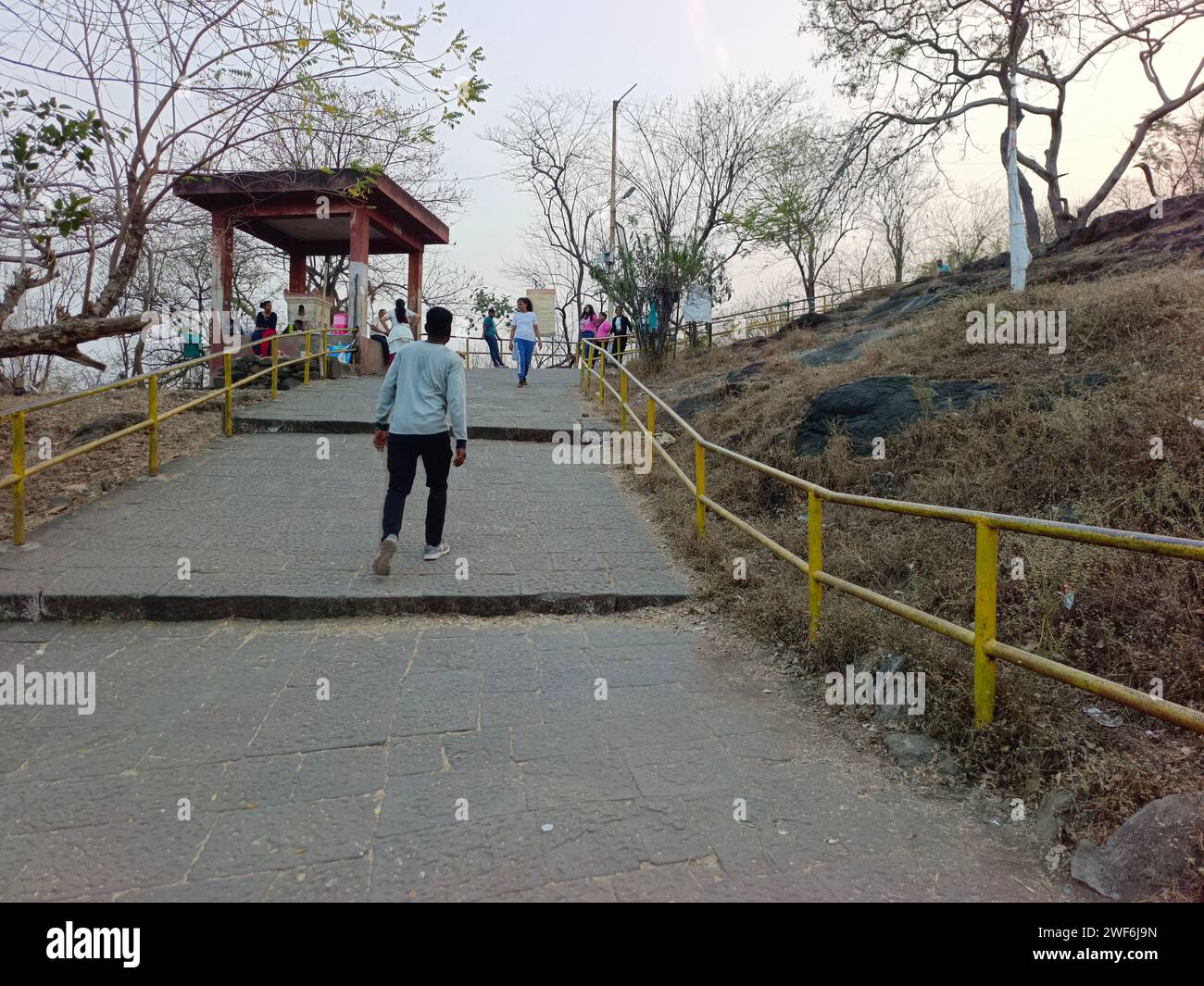 Jan 27 2024, Pune, India - Parvati Temple Pathway, one of the most scenic locations in Pune. The temple is the oldest heritage structure in Pune and w Stock Photo