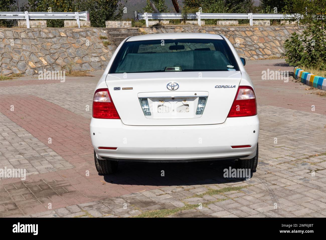 Toyota corolla car rear view: Swat, Pakistan - 10 October 2023. Stock Photo
