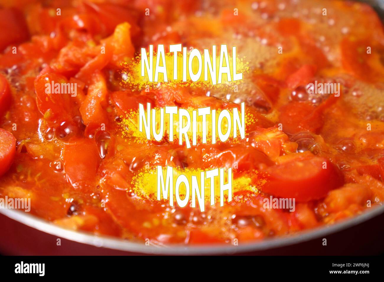 Tomato dish highlights the importance of healthy eating during National Nutrition Month in the USA. Stock Photo