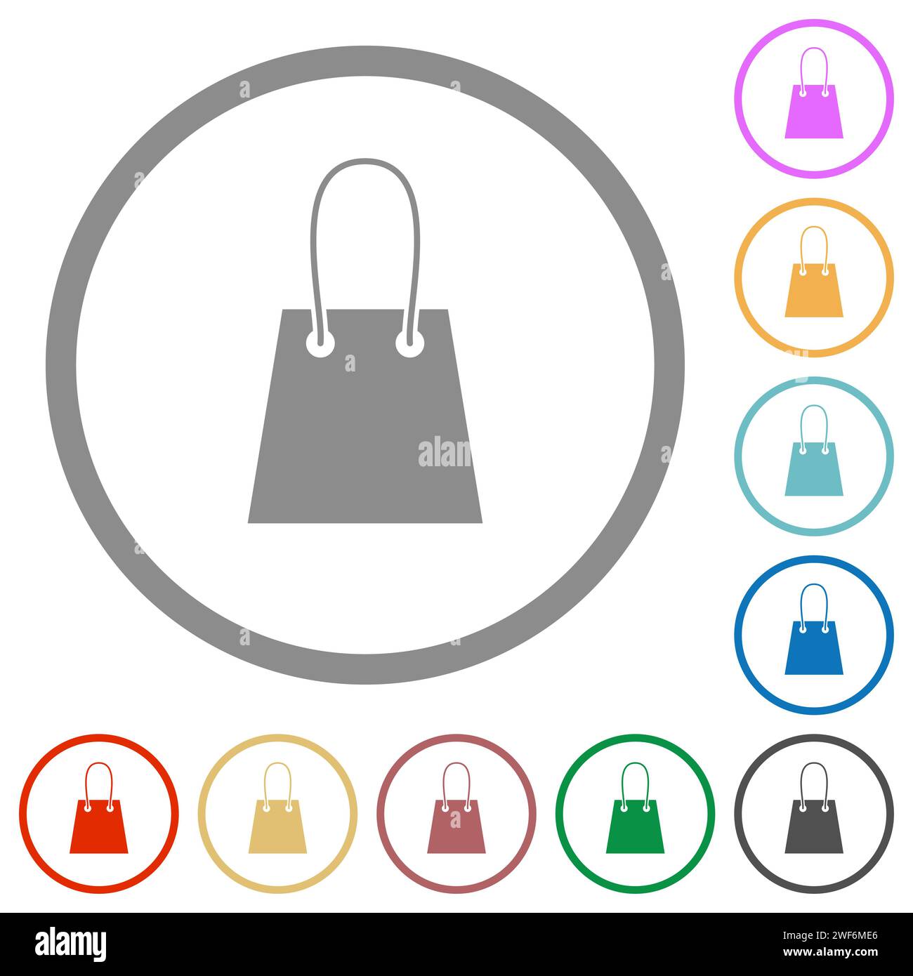 Shopping bag flat color icons in round outlines on white background ...