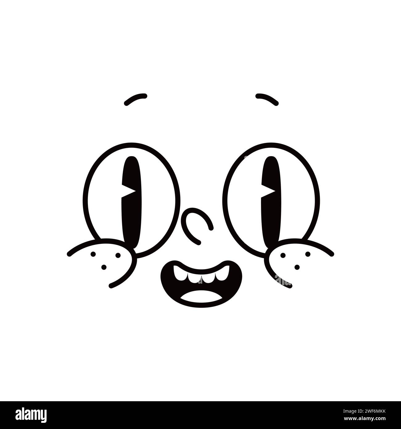 Cartoon comic groovy face emotion, funny wow emoji character expresses astonishment or amazement. Vector retro cute facial expression with wide-open eyes and mouth capture surprise or admiration Stock Vector