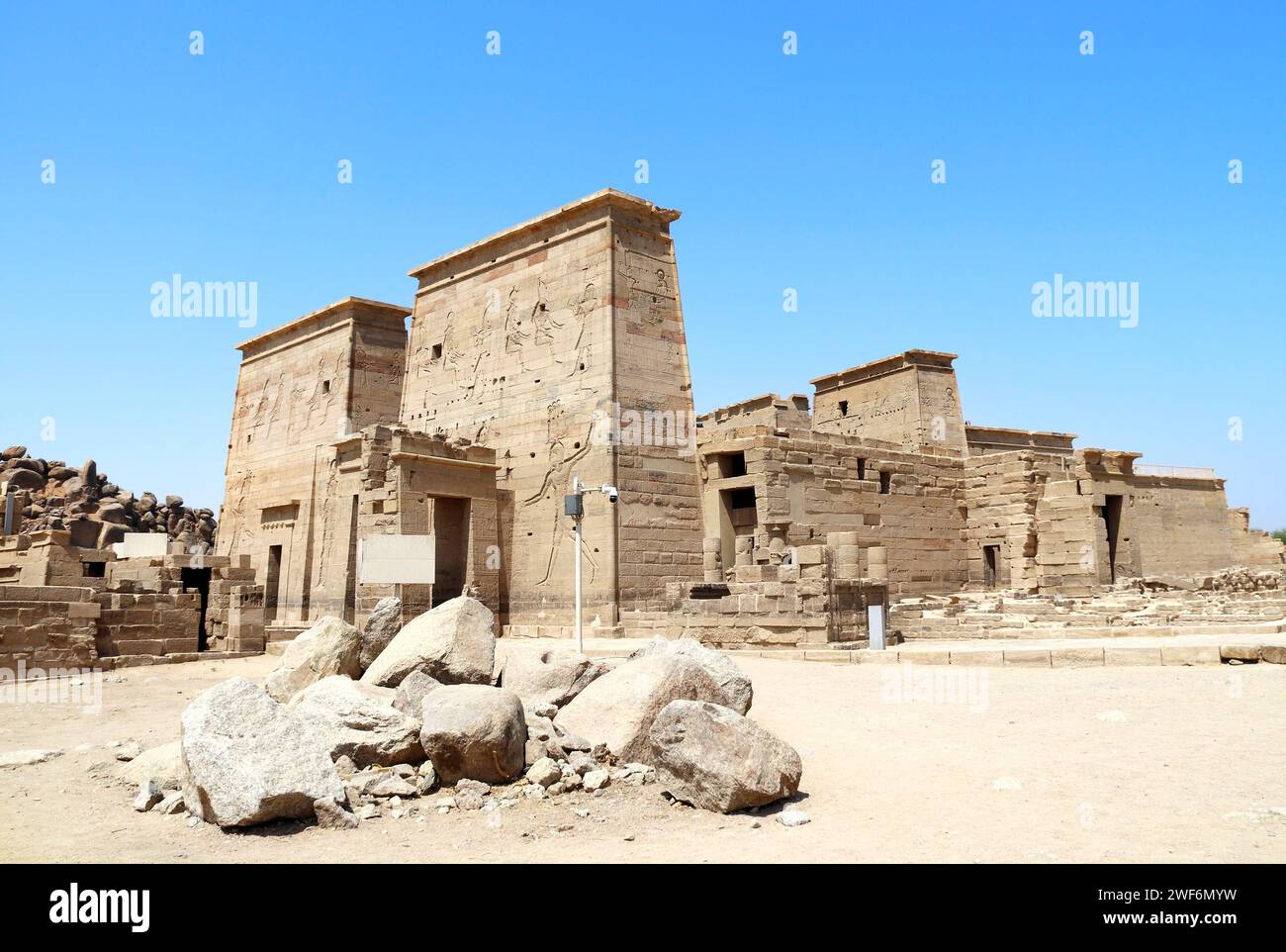 Philae temple in Aswan on the Nile, Egypt, North Africa. Temple of Isis on Agilkia Island (Philae) Stock Photo