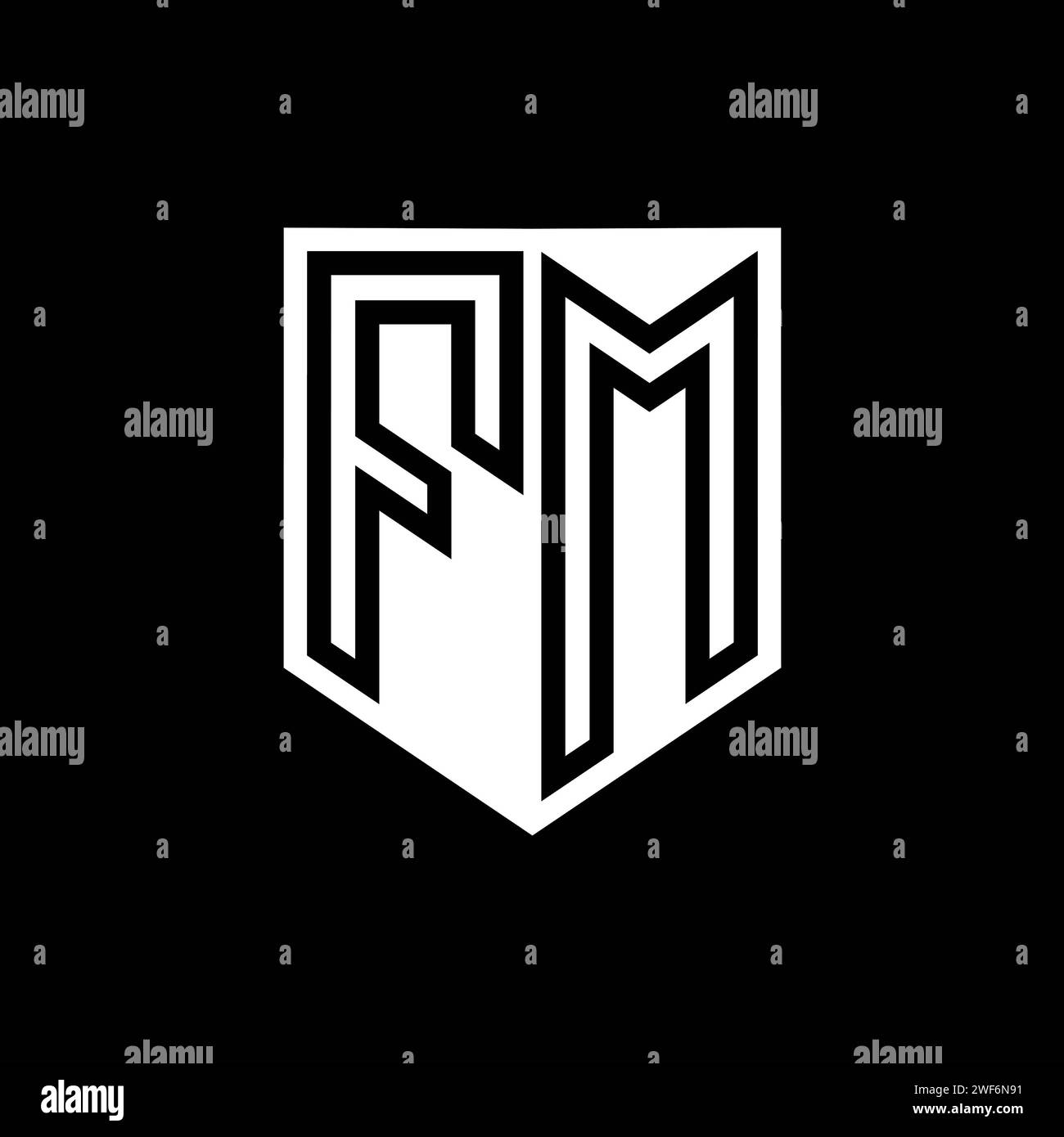 FM Letter Logo monogram shield geometric line inside shield style ...