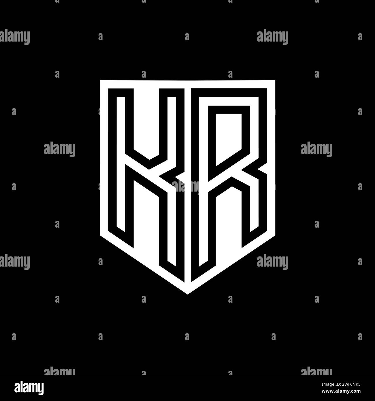 KR Letter Logo monogram shield geometric line inside shield style design template Stock Photo