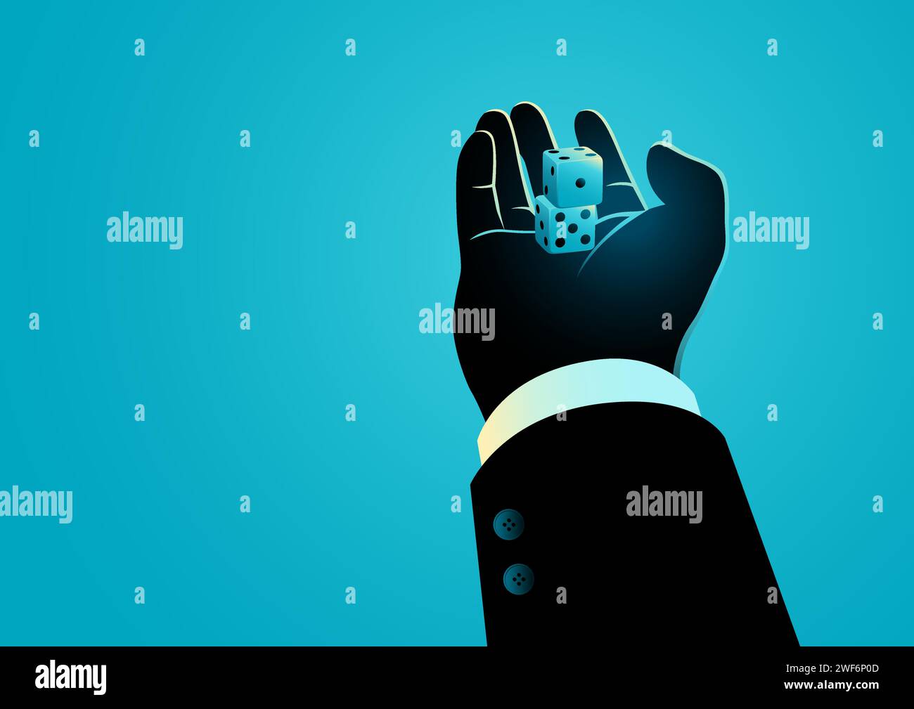 Business concept illustration of businessman holding dices