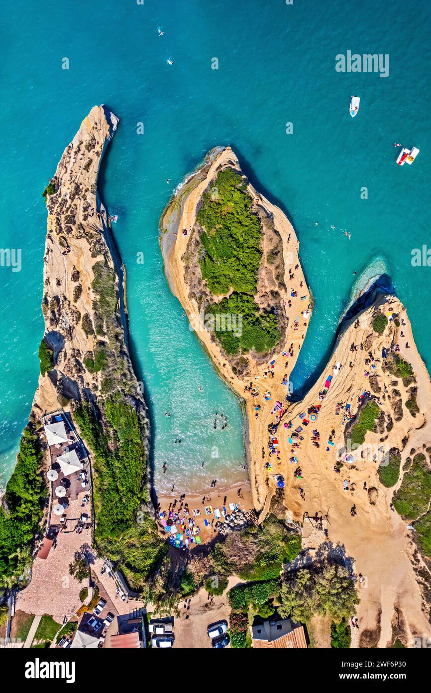Aerial (drone) view of 'Canal d' Amour' beach, Sidari town, Kerkyra ('Corfu') island, Ionian Sea, Greece Stock Photo