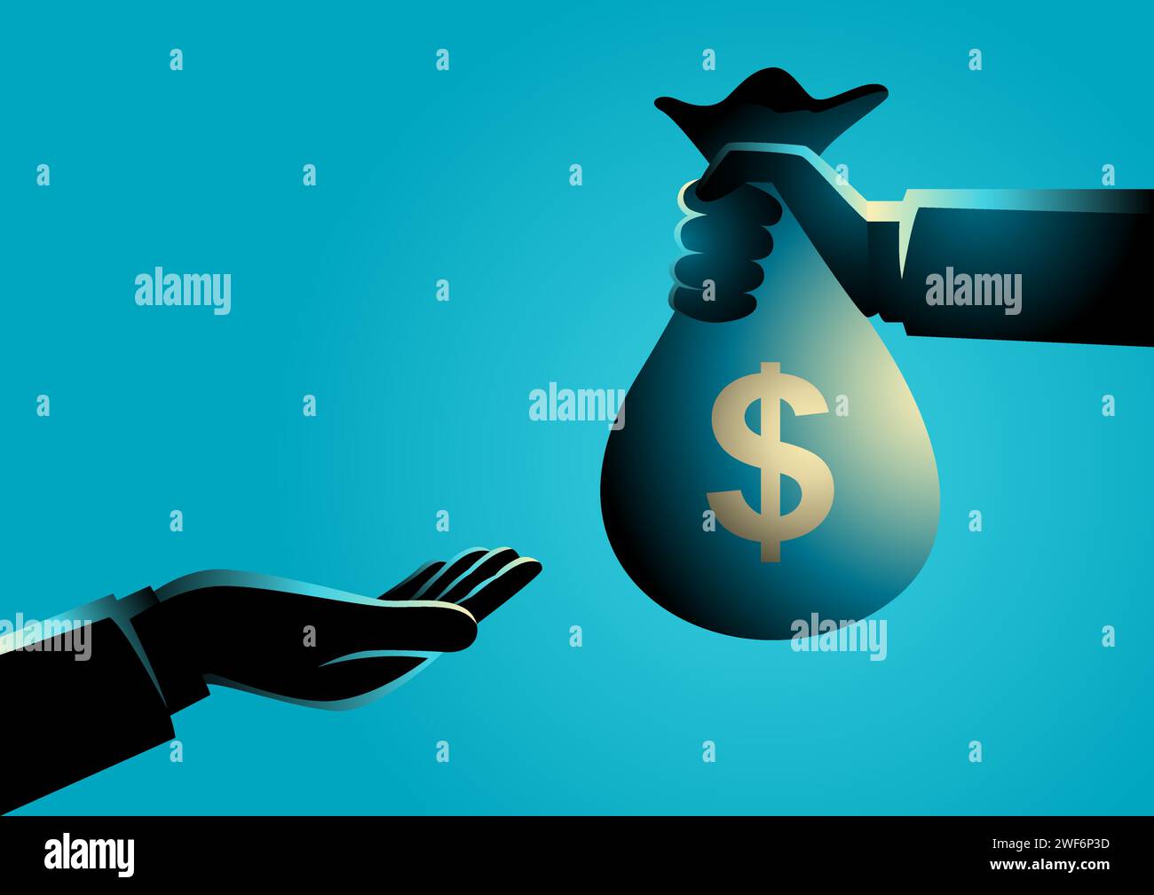 Vector illustration of hand giving money bag to another hand Stock ...