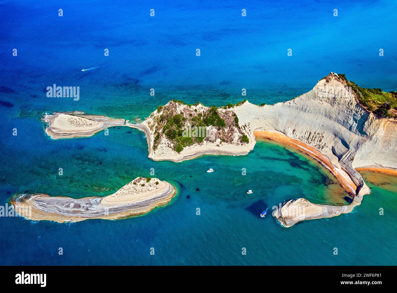 Aerial view of Cape Drastis close to Peroulades village, at the northwest 'corner' of Corfu island, Ionian Sea, Greece. Stock Photo
