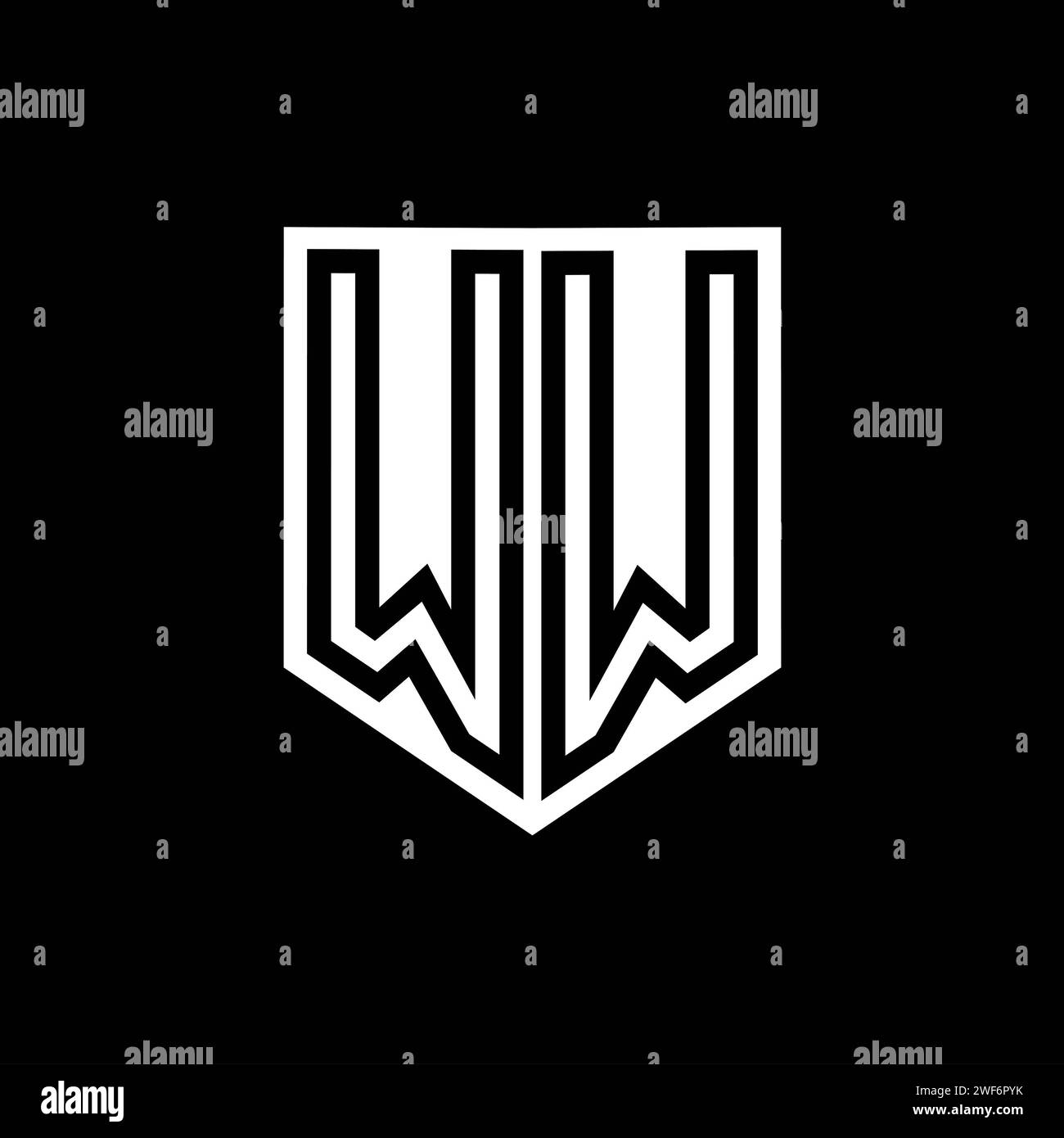 WW Letter Logo monogram shield geometric line inside shield style ...