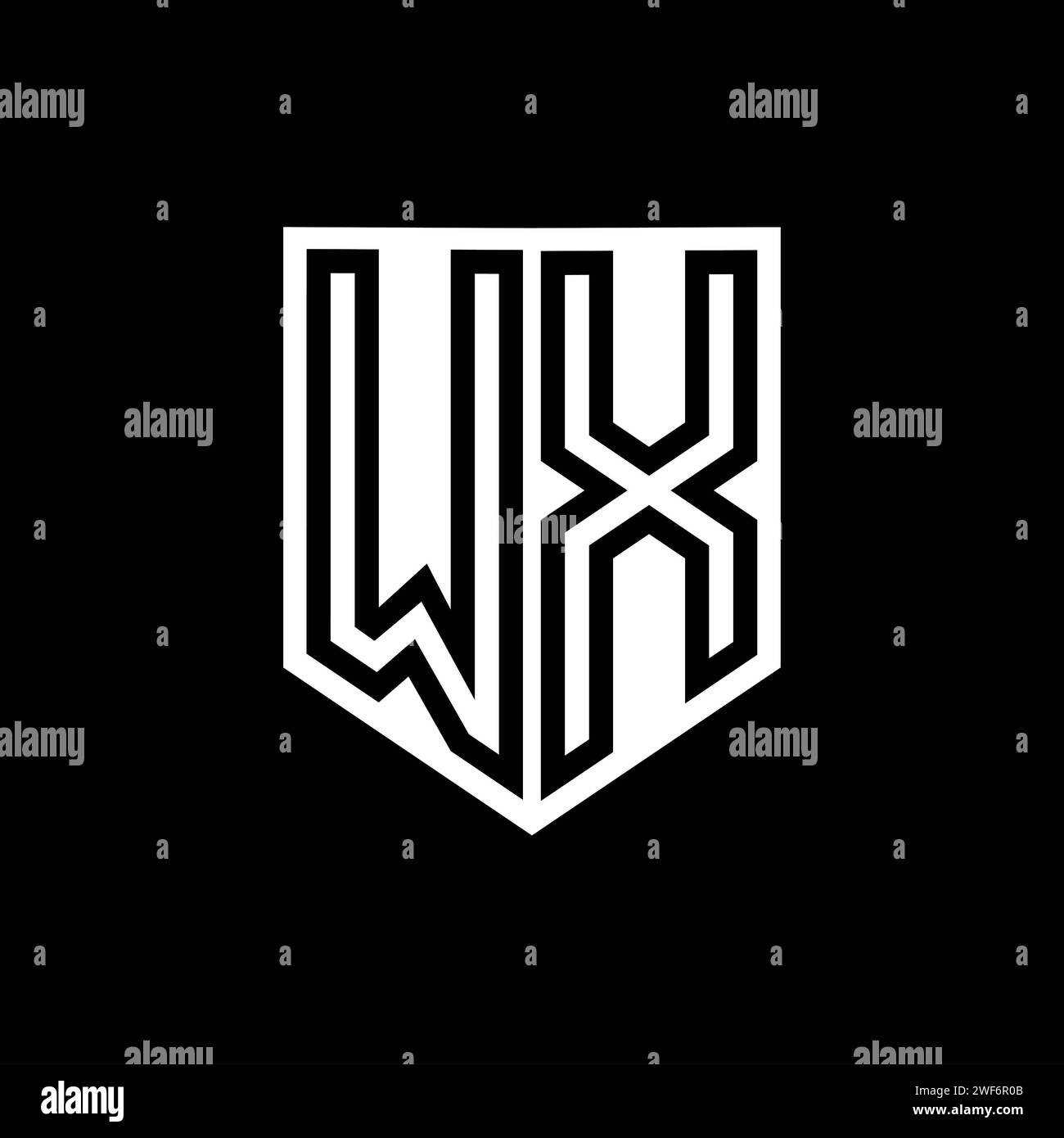WX Letter Logo monogram shield geometric line inside shield style ...
