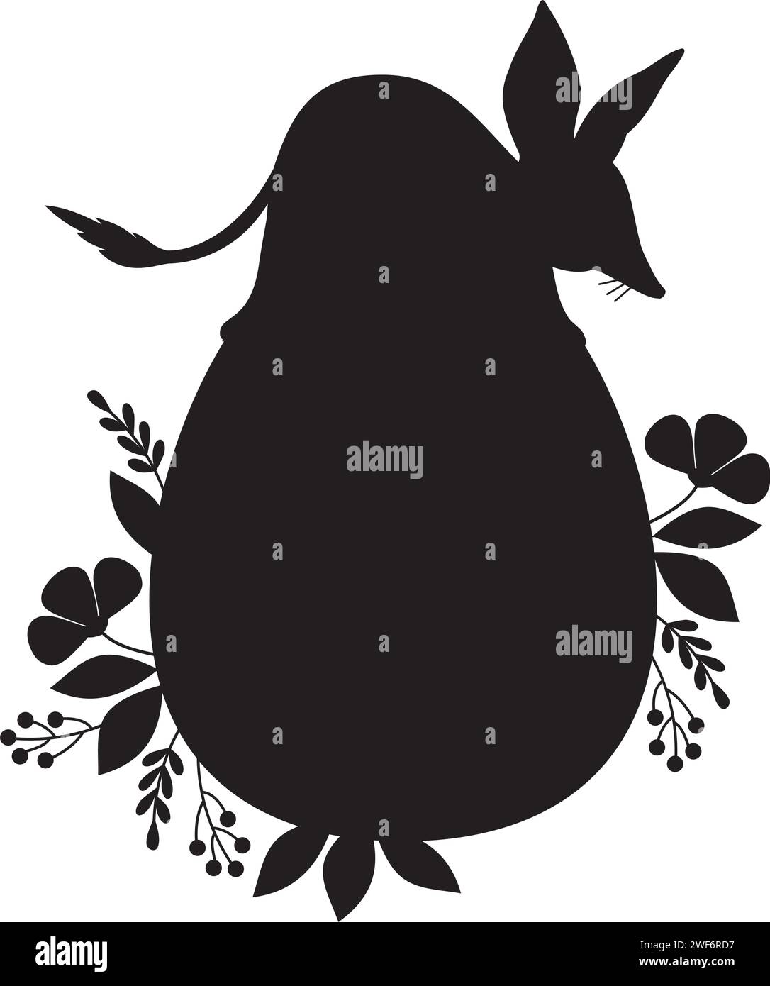 Silhouette Little animal bilby on Easter egg. Australian animal. Vector illustration. Black hand drawn drawing Stock Vector