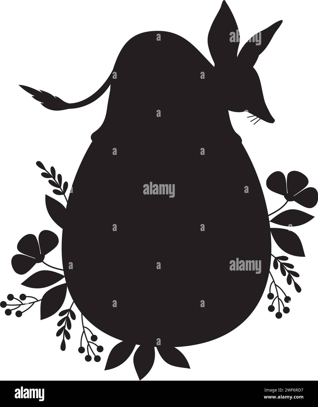 Silhouette Little animal bilby on Easter egg. Australian animal. Vector