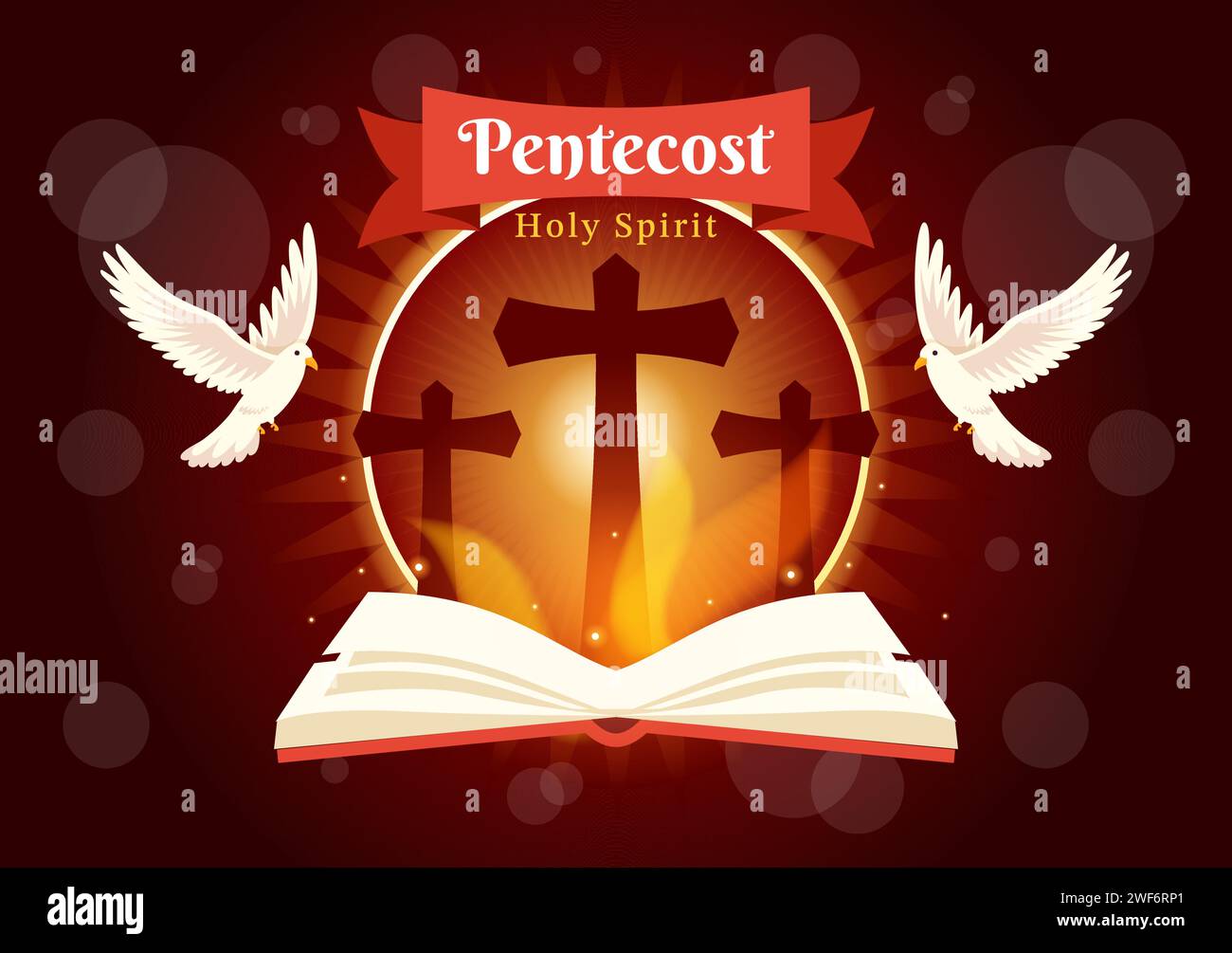 Pentecost Sunday Vector Illustration with Flame and Holy Spirit Dove in ...