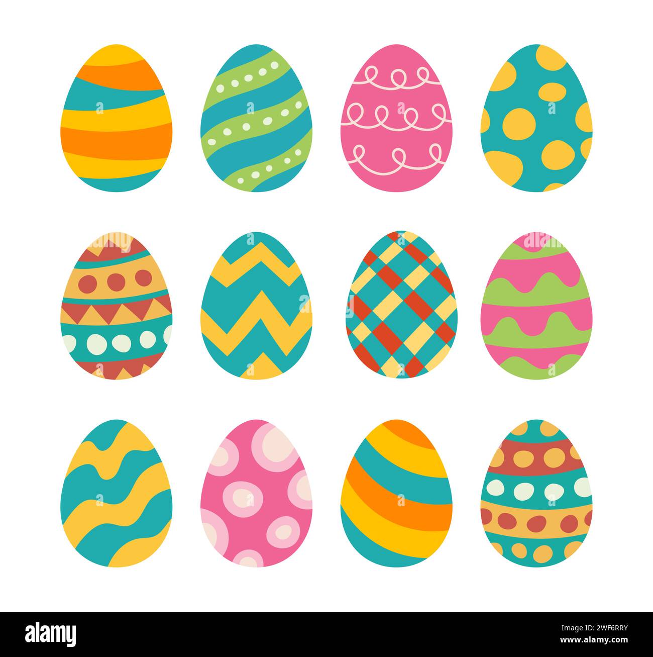 Set of easter eggs flat design on white background. Happy easter decorative elements. Stock Vector