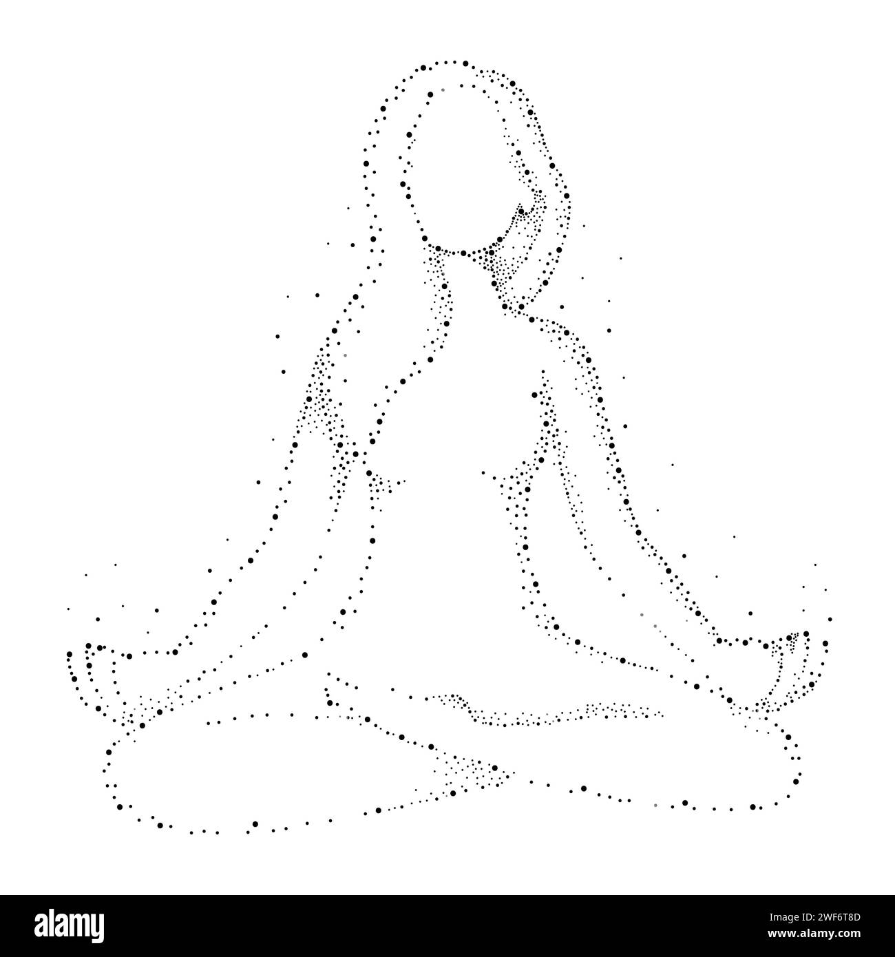 Particles of female figure meditating, vector illustration Stock Vector