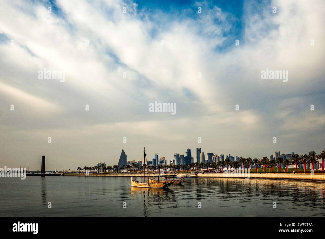An areal view of Doha Qatar. City scene along the Arabian Sea Stock Photo