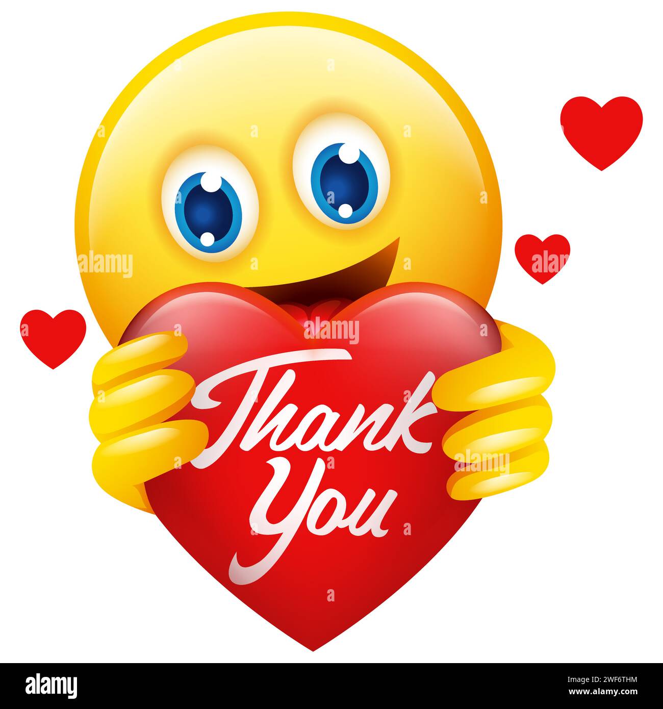 Vector illustration of emoticon holding heart symbol with Thank You message Stock Vector