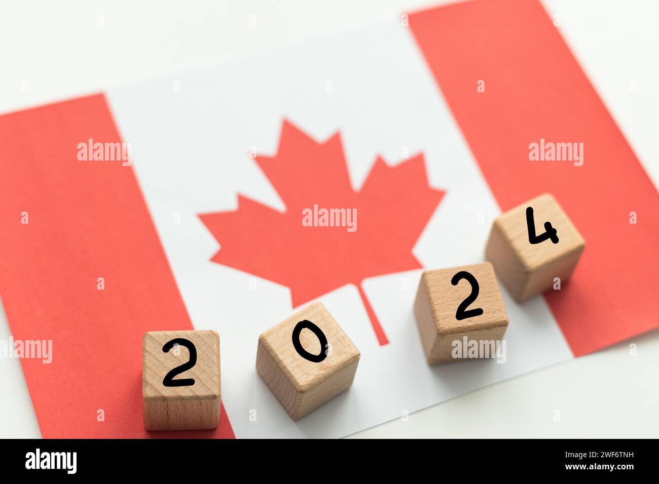 2024, Canada, Canada flag with date block, Concept, Important events for Canada in the new year
