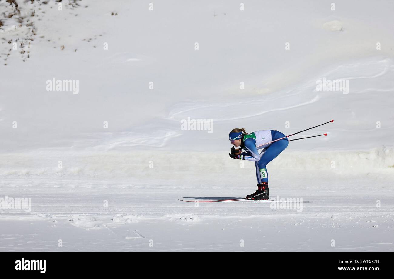 Pyeongchang, South Korea. 29th Jan, 2024. Nelli-Lotta Karppelin of Finland competes during the quarterfinal of the Women's Sprint Free of Cross-Country Skiing event at the Gangwon 2024 Winter Youth Olympic Games in Pyeongchang, South Korea, Jan. 29, 2024. Credit: Hu Huhu/Xinhua/Alamy Live News Stock Photo