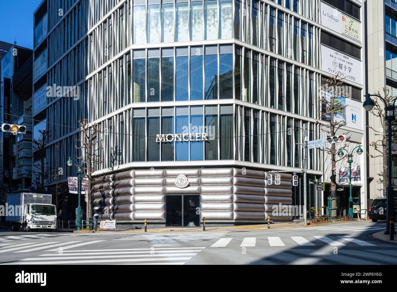 Tokyo, Japan. January 8, 2024. Exterior view of the Moncler fashion brand store in the city center Stock Photo