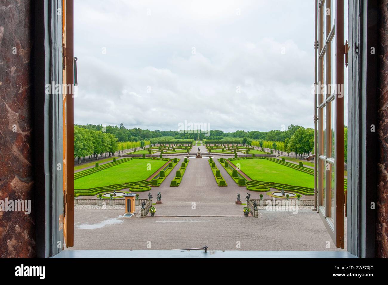 View of Drottningholm royal park from a window in the castle Stock Photo