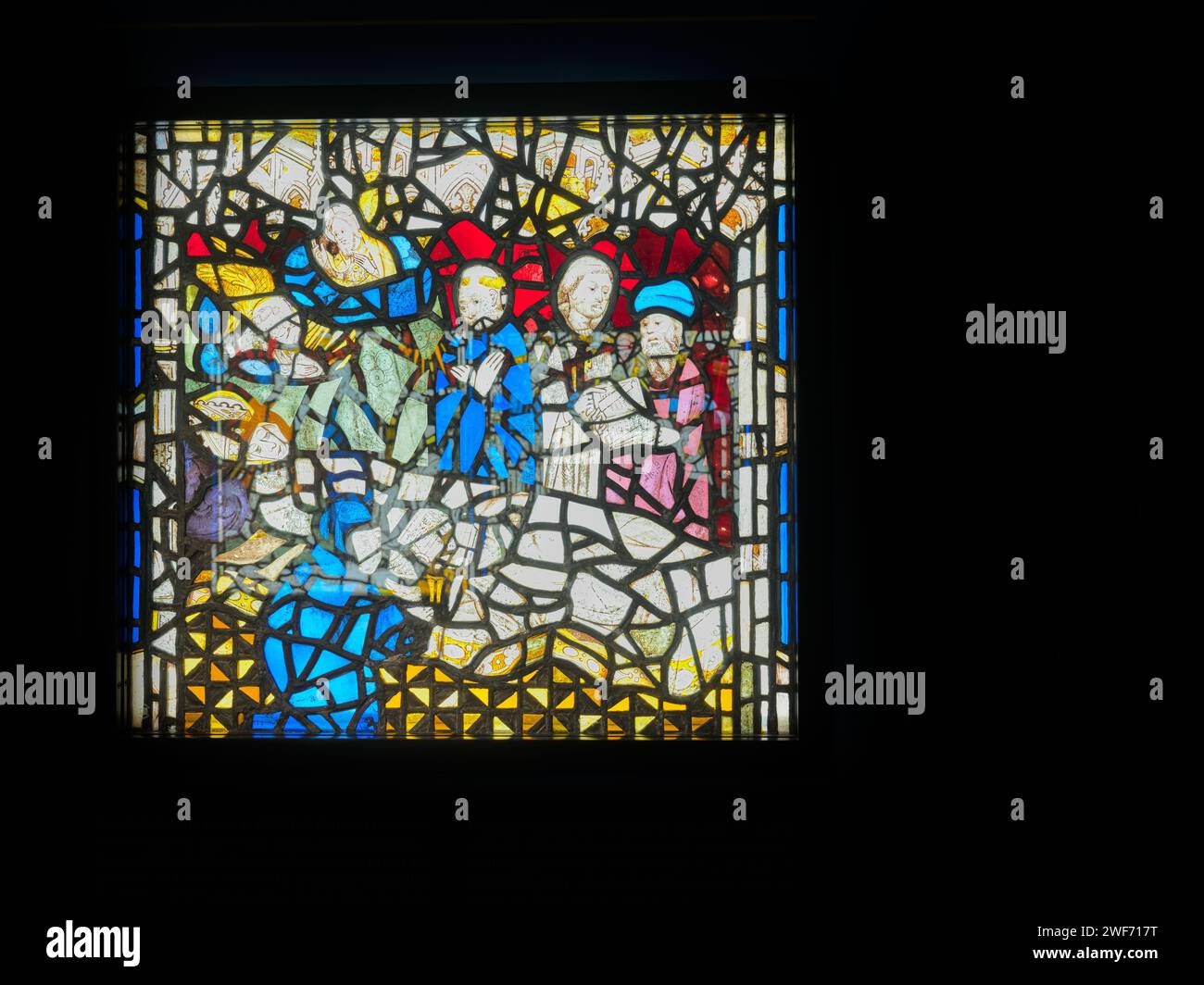 Scene, of the death of Saint Cuthbert, on the medieval stained glass