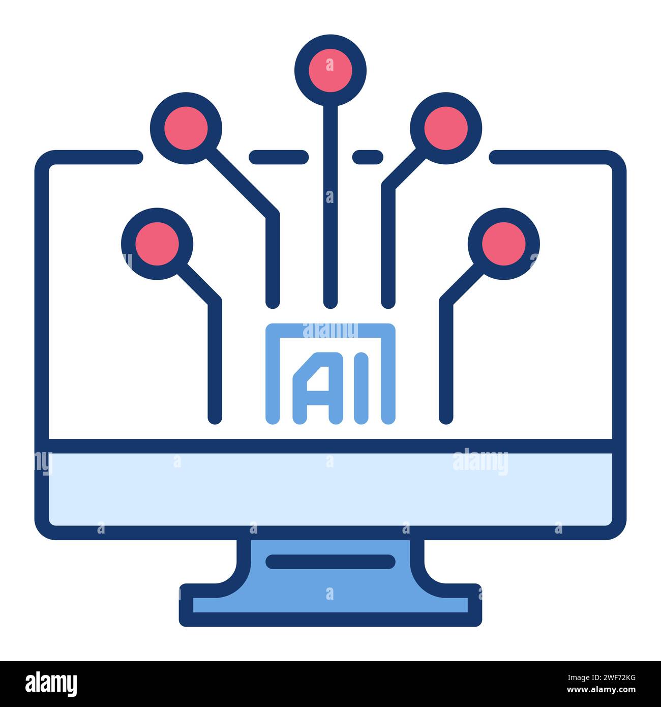 AI Technology on Computer Screen vector Artificial Intelligence concept colored icon or logo element Stock Vector