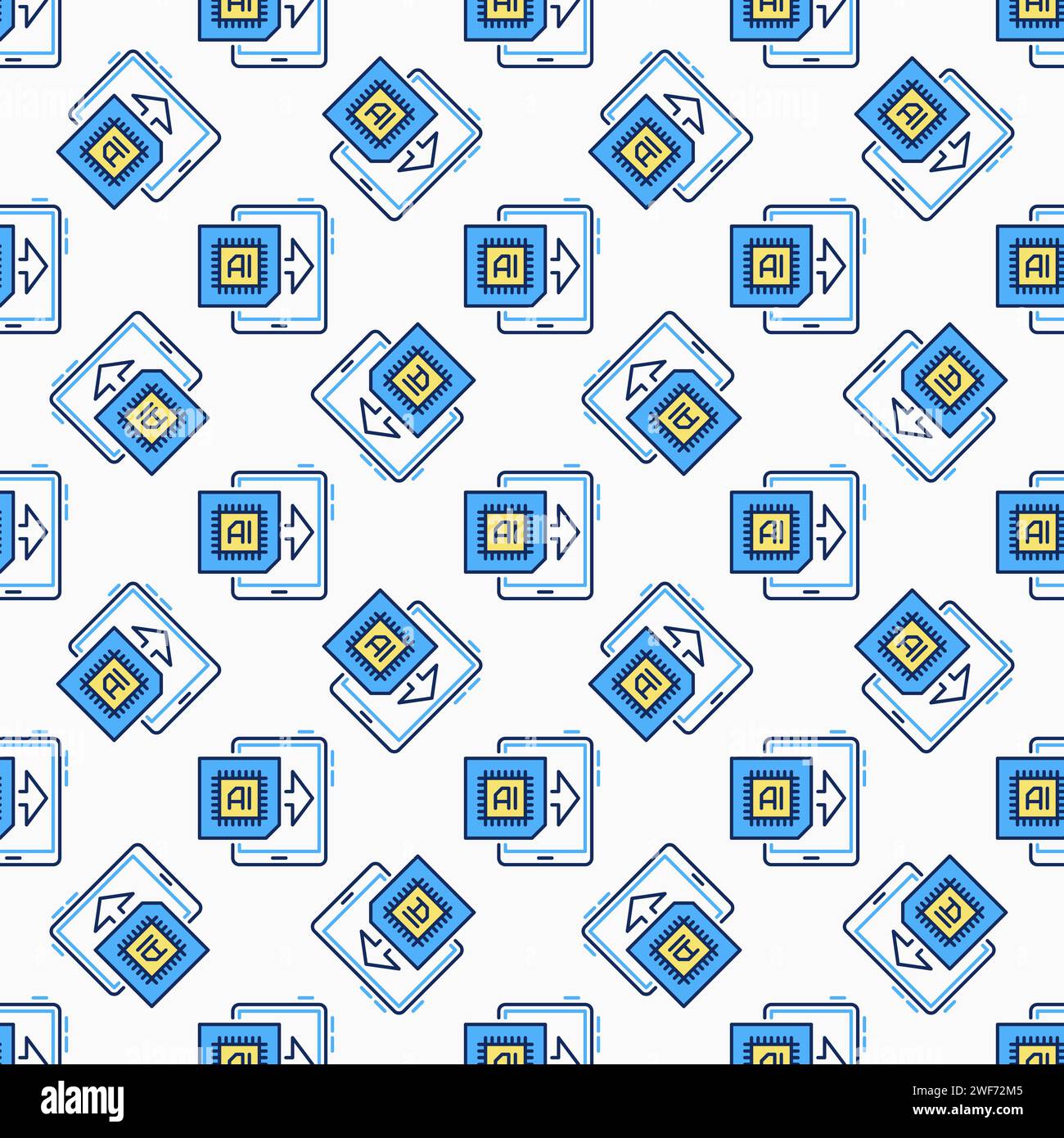 Artificial Intelligence in Tablet vector AI concept colored Seamless Pattern Stock Vector