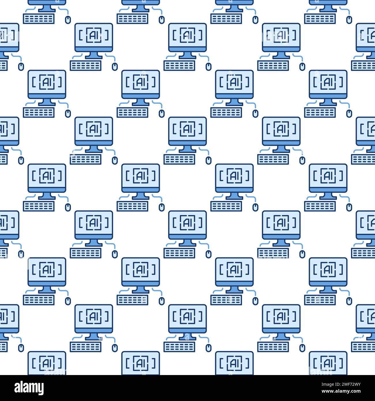 Artificial Intelligence PC with keyboard and mouse vector concept colored seamless pattern Stock Vector