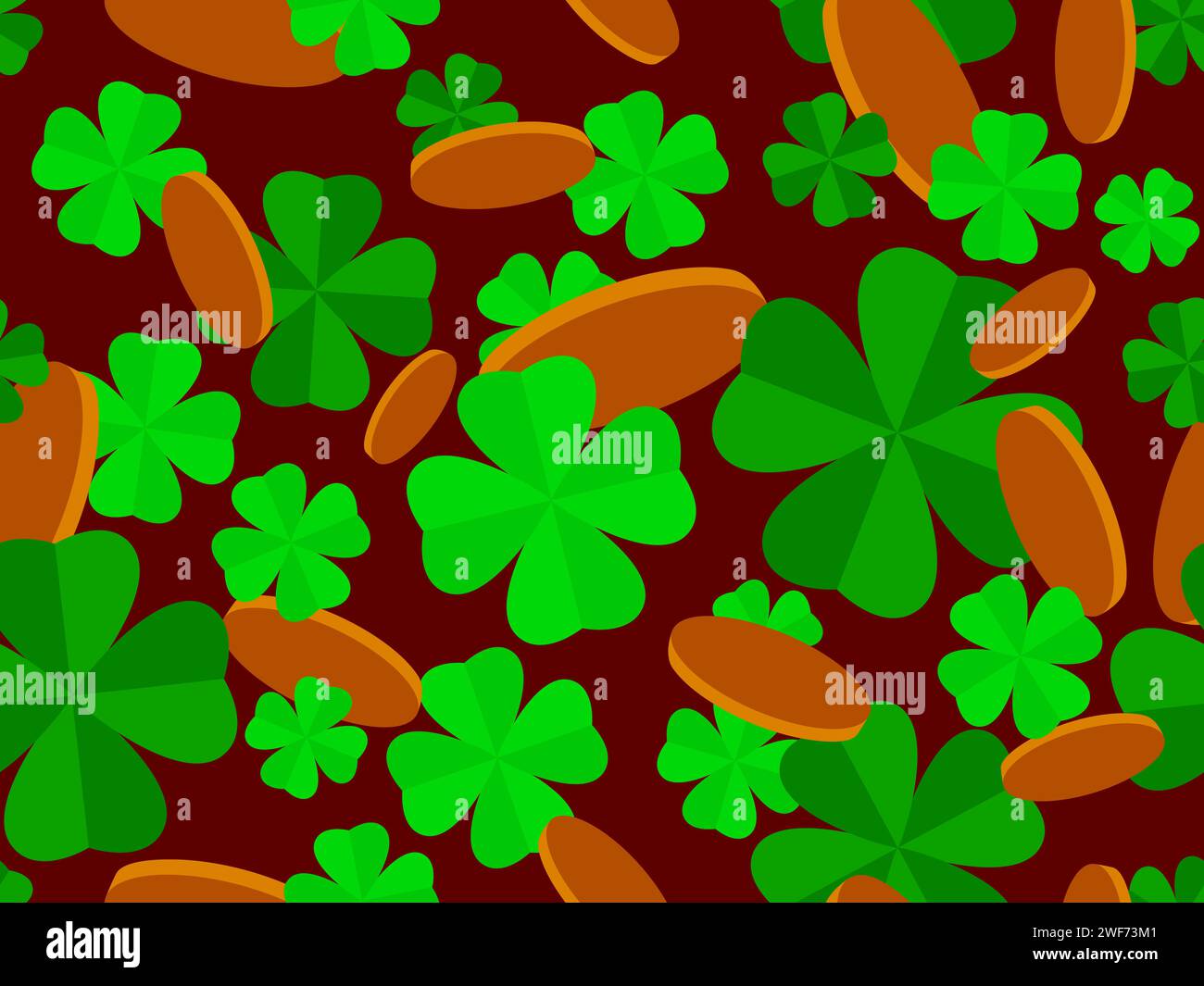 Seamless pattern with green clover leaves and gold coins for St ...