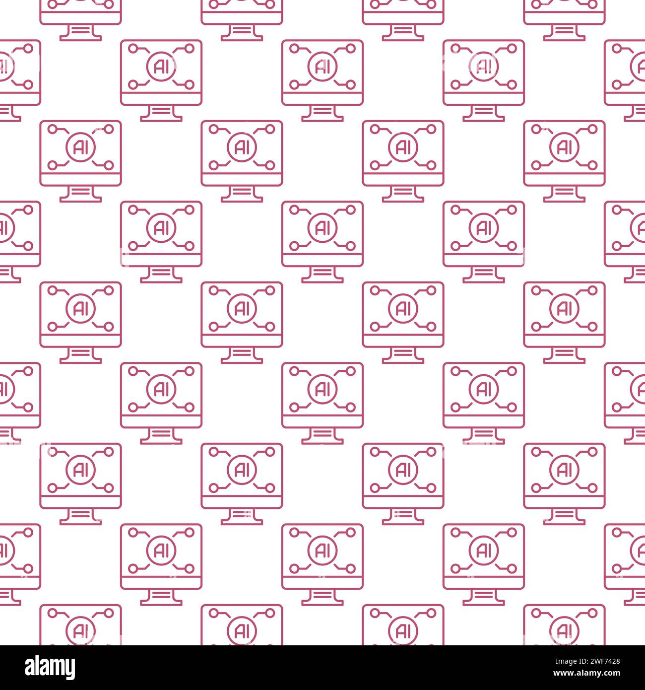 Artificial Intelligence Computer with AI technology vector concept seamless pattern in outline style Stock Vector