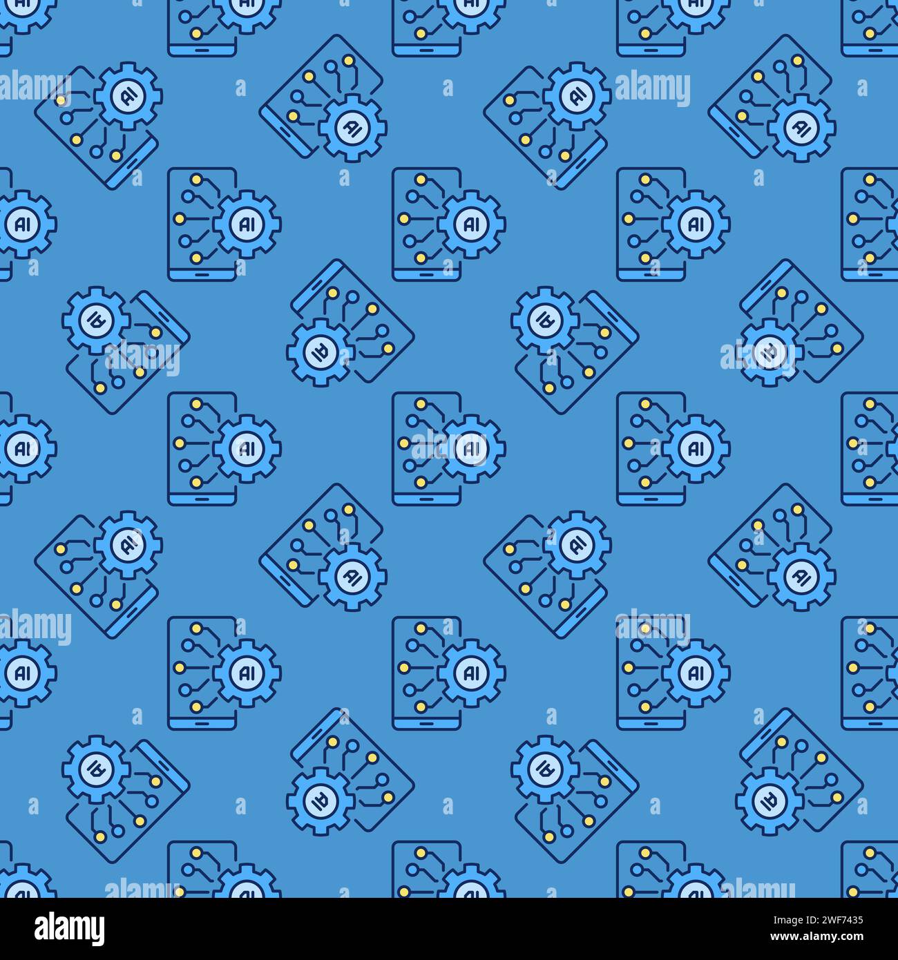 AI Smartphone with Gear vector Artificial Intelligence Settings concept colored Seamless Pattern Stock Vector