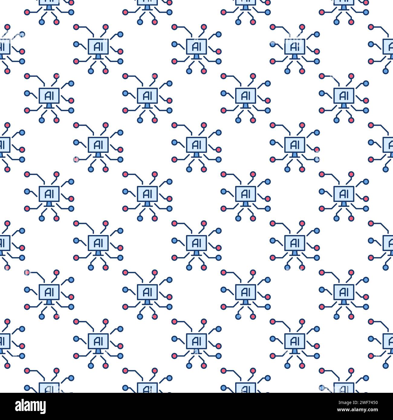 Artificial Intelligence with PC vector AI on PC Screen concept colored seamless pattern Stock Vector
